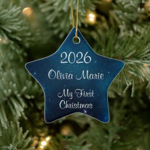Baby's First Christmas Celestial Deep Blue Space Keramik Ornament