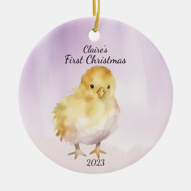 Baby's First Christmas Chick Personalisiert Keramik Ornament (Vorne)