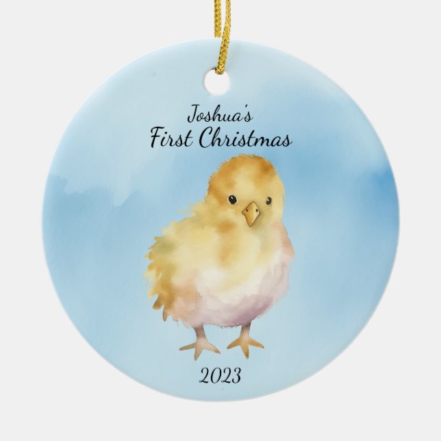 Baby's First Christmas Chick Personalisiert Keramik Ornament (Vorne)
