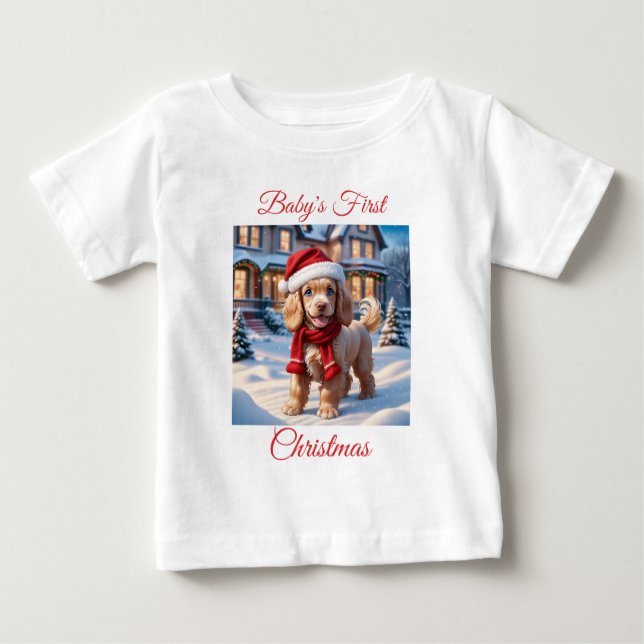 Baby's First Christmas Cocker Spaniel Baby T-shirt (Vorderseite)