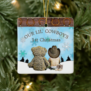 Baby's First Christmas Cowboy und Teddy Bear Keramikornament
