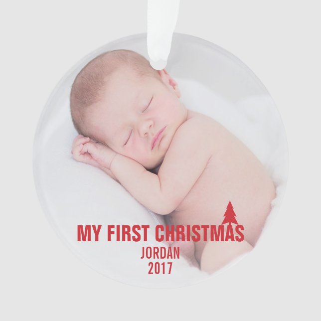 Baby's First Christmas Custom Acrylic Ornament Red (Vorderseite)