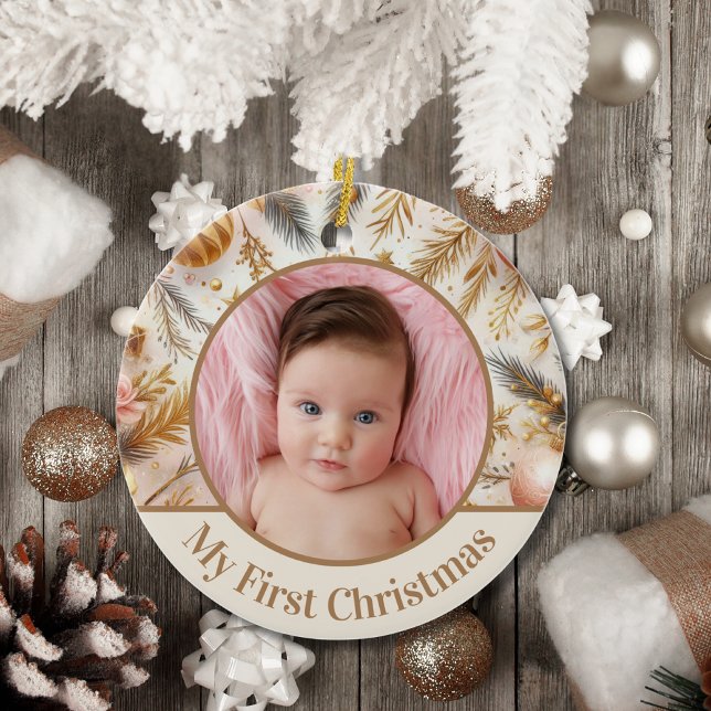 Baby's First Christmas Custom Baby Foto Keramik Ornament (Von Creator hochgeladen)