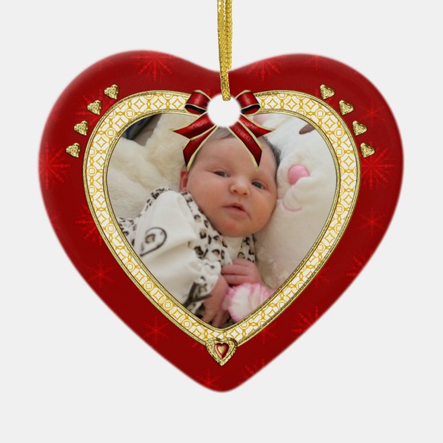 Baby's First Christmas Custom Foto Heart Ornament (Vorne)