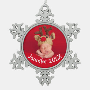 Baby's First Christmas Custom Foto Keepake Schneeflocken Zinn-Ornament