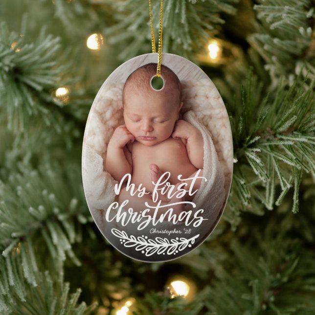 Baby's First Christmas Custom Foto Keramik Ornament (Baum)