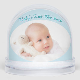 Baby's First Christmas Custom Fotos Light Blue Schneekugeln