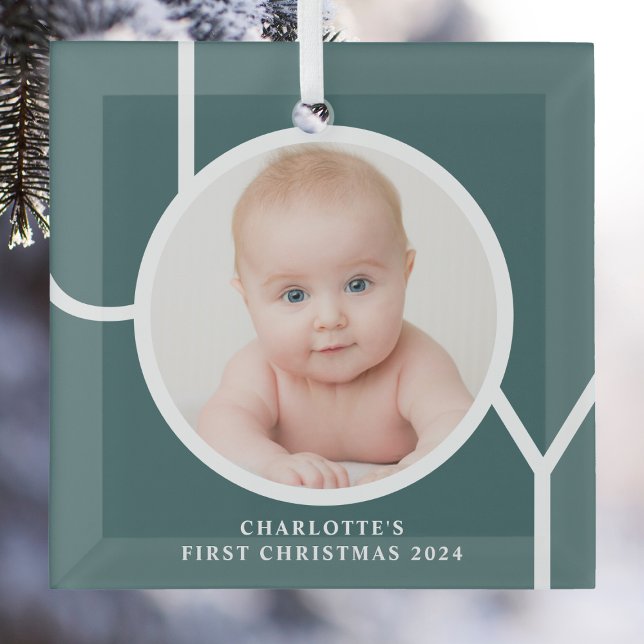 Baby's First Christmas Custom Keepake Foto Green Ornament Aus Glas (Von Creator hochgeladen)