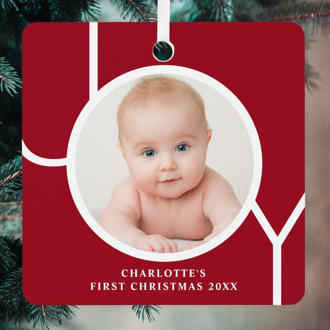Baby's First Christmas Custom Keepake Foto Red Ornament Aus Metall (Von Creator hochgeladen)