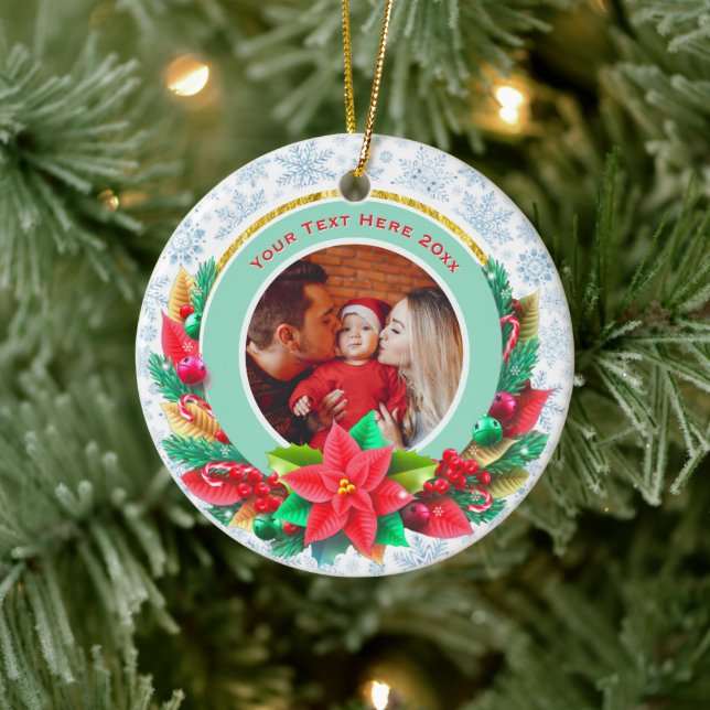 Baby's First Christmas Custom Name Photo Keepsake Keramik Ornament (Baum)