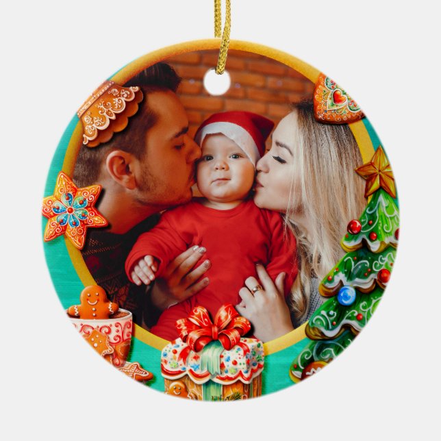 Baby's First Christmas Custom Name Photo Keepsake Keramik Ornament (Vorne)