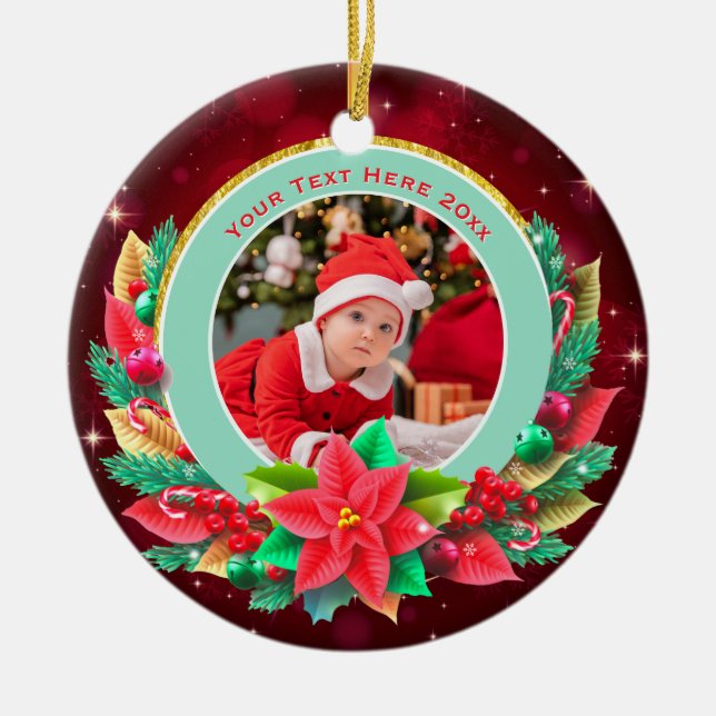 Baby's First Christmas Custom Name Photo Keepsake Keramik Ornament (Vorne)