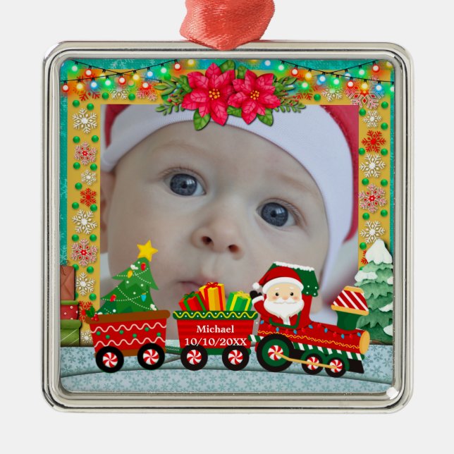 Baby's First Christmas Custom Name Photo Keepsake Ornament Aus Metall (Vorne)