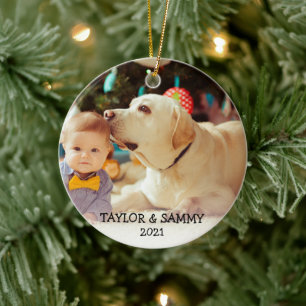 Baby's First Christmas Cute Custom Photo Name Year Keramik Ornament