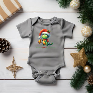 Baby's First Christmas Dinosaurier Green Baby Strampler