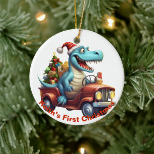 Baby's First Christmas Dinosaurier. Personalisierb Keramik Ornament