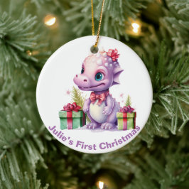 Baby's First Christmas Dinosaurier. Personalisierb Keramik Ornament