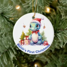 Baby's First Christmas Dinosaurier. Personalisierb Keramik Ornament