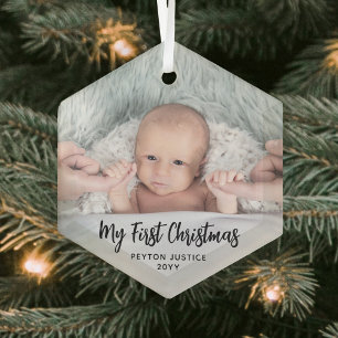 Baby's First Christmas Einfach 1 Foto Schwarze Sch Ornament Aus Glas