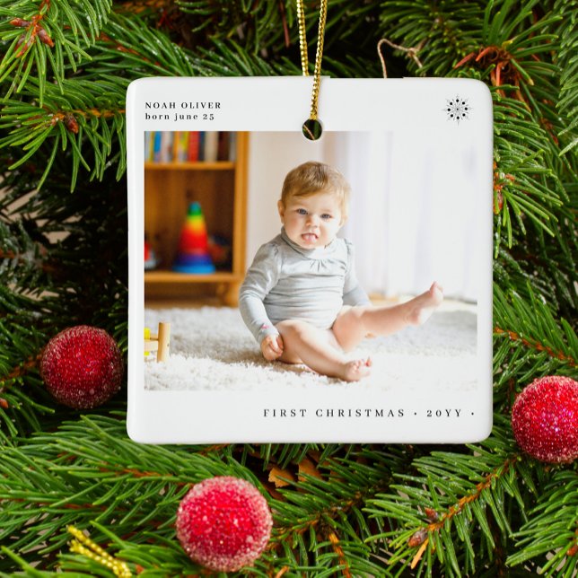 Baby's First Christmas einfaches modernes Foto Keramikornament (Von Creator hochgeladen)