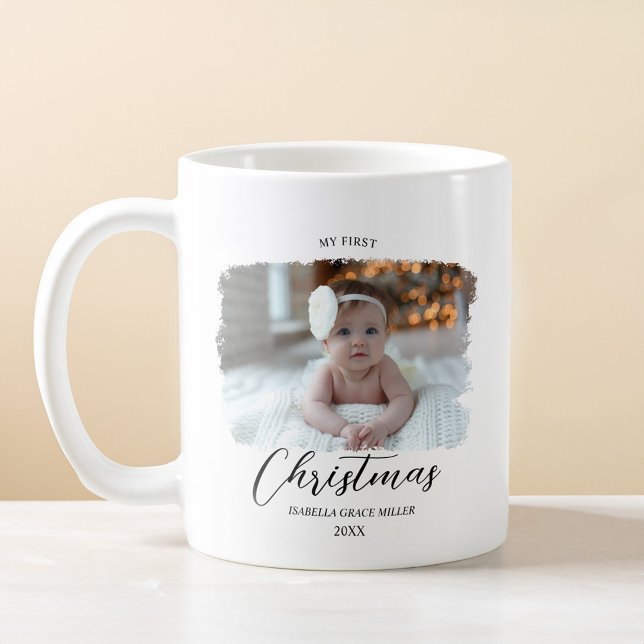 Baby's First Christmas Elegant Moderner Minimal Kaffeetasse (Baby's First Christmas Elegant Modern Minimal Coffee Mug)