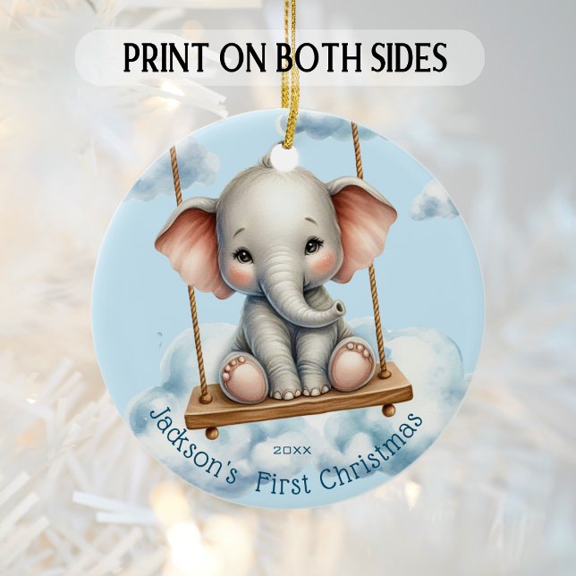 Baby's First Christmas Elephant on Swing Keramik Ornament (Von Creator hochgeladen)