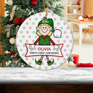 Baby's First Christmas Elf Girl Keramikornament
