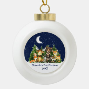 Baby's First Christmas Forest Animals Blue Keramik Kugel-Ornament