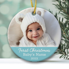 Baby's First Christmas Foto - Blue Boy Hintergrund Keramik Ornament