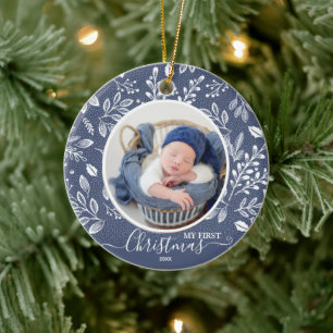 Baby's First Christmas Foto Blue Keramik Ornament