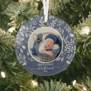 Baby's First Christmas Foto Blue Ornament Aus Glas