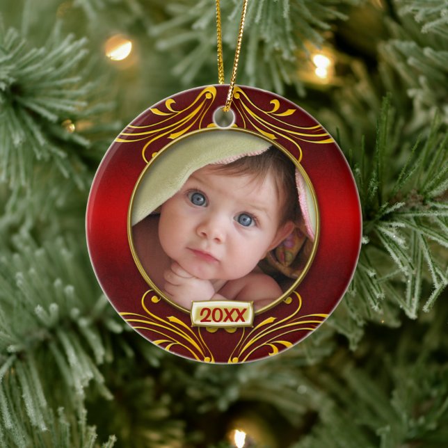 Baby's First Christmas Foto Frame Keramik Ornament (Baum)