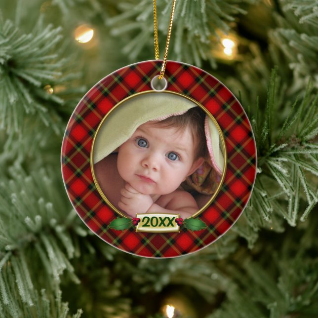 Baby's First Christmas Foto Frame Keramik Ornament (Baum)