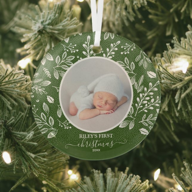 Baby's First Christmas Foto Green Ornament Aus Glas (InSitu)