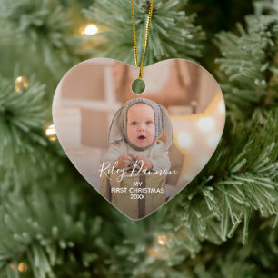 Baby's First Christmas Foto Heart Keramik Ornament