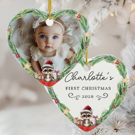 Baby's First Christmas-Foto-Heart-Racoon Keramik Ornament