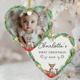 Baby's First Christmas-Foto-Heart-Rentier Keramik Ornament