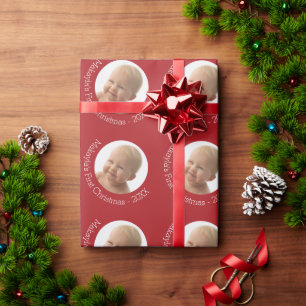 Baby's First Christmas Foto Individuelle Name Year Geschenkpapier