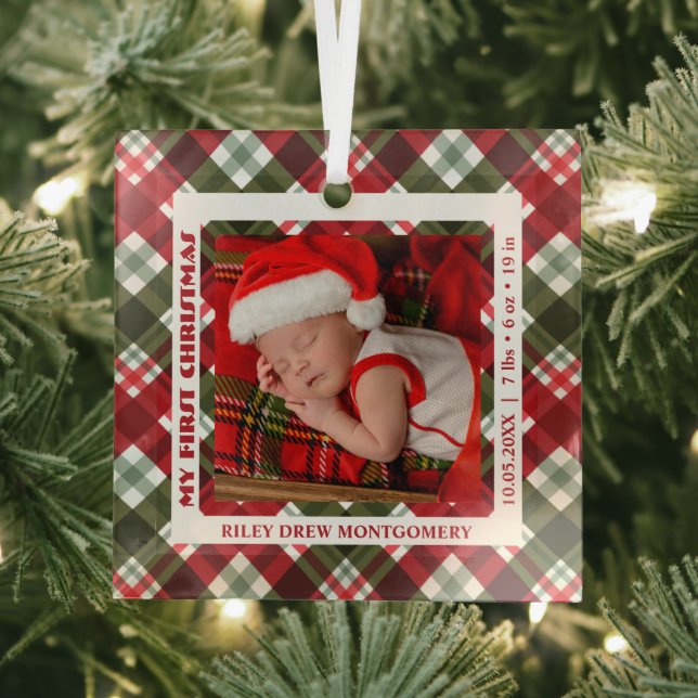 Baby's First Christmas Foto Kariert Ornament Aus Glas (Insitu)