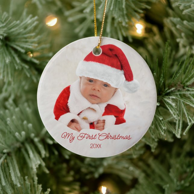 Baby's First Christmas Foto Keramik Ornament (Baum)