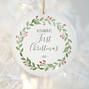 Baby's First Christmas Foto-Kranz Grau Keramik Ornament