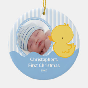Babys First Christmas Foto Ornament Duck Boy