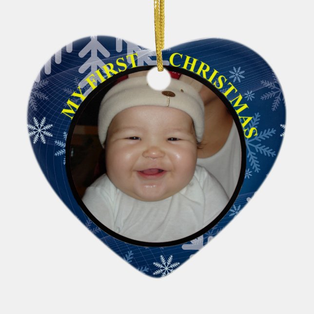 Baby's First Christmas Foto Ornament mit Datum (Vorne)