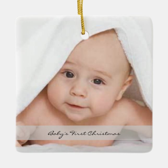 Baby's First Christmas Foto Ornament Name Birth (Vorderseite)