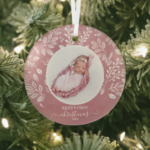 Baby's First Christmas Foto Pink Ornament Aus Glas