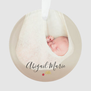 Baby's First Christmas Foto Red & Gold Holly Ornament