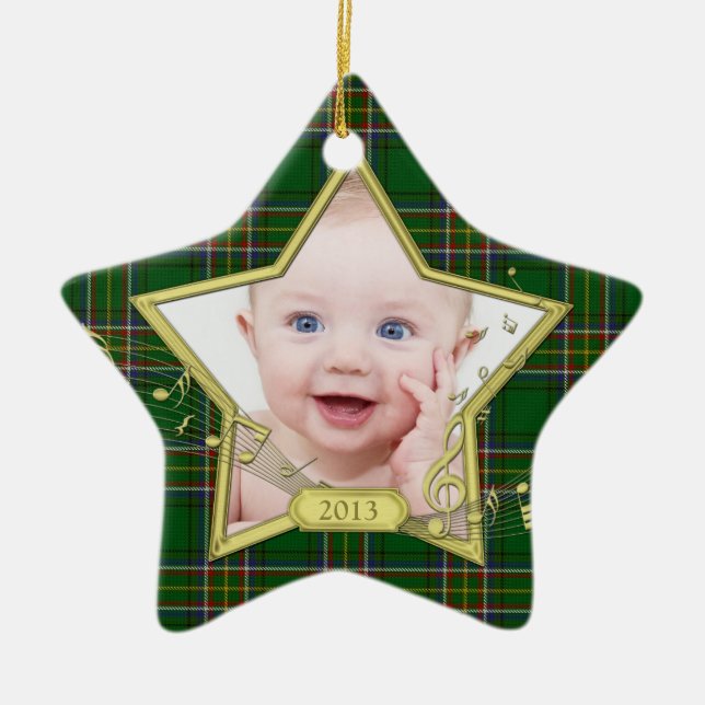 Baby's First Christmas Foto Star Irish Tartan Keramikornament (Vorne)