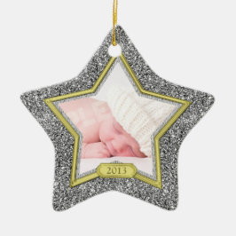 Baby's First Christmas Foto Xmas Silver Gold Star Keramik Ornament