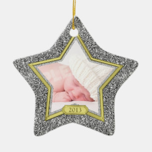 Baby's First Christmas Foto Xmas Silver Gold Star Keramik Ornament