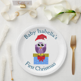 Baby's First Christmas Funny Lila Owl Pappteller
